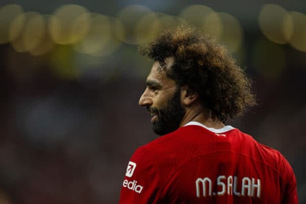 SINGAPORE - Wednesday August 2, 2023: Liverpool's Mohamed Salah during the pre-season friendly between Liverpool FC and Bayern Munich FC at the Singapore National Stadium ( Photo by David Rawcliffe/Propaganda)
